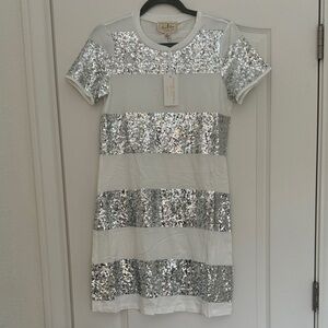 Sequin Striped Silver and White Dress